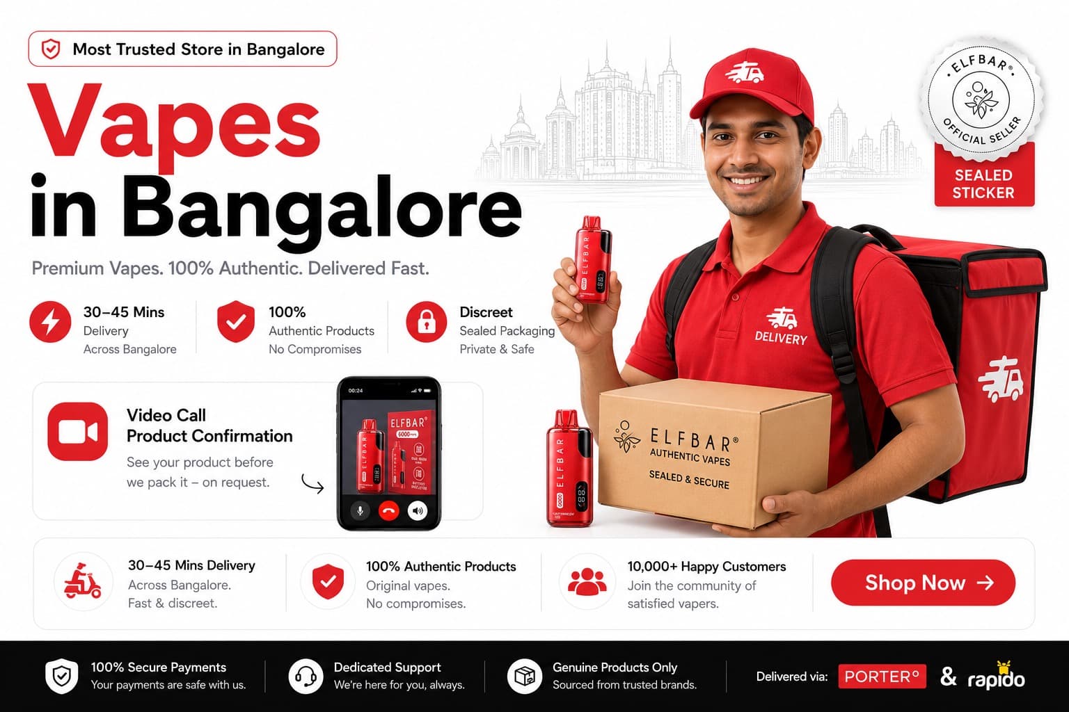 Vapes in Bangalore — 30-45 min delivery, 100% authentic Elfbar products, fast and discreet